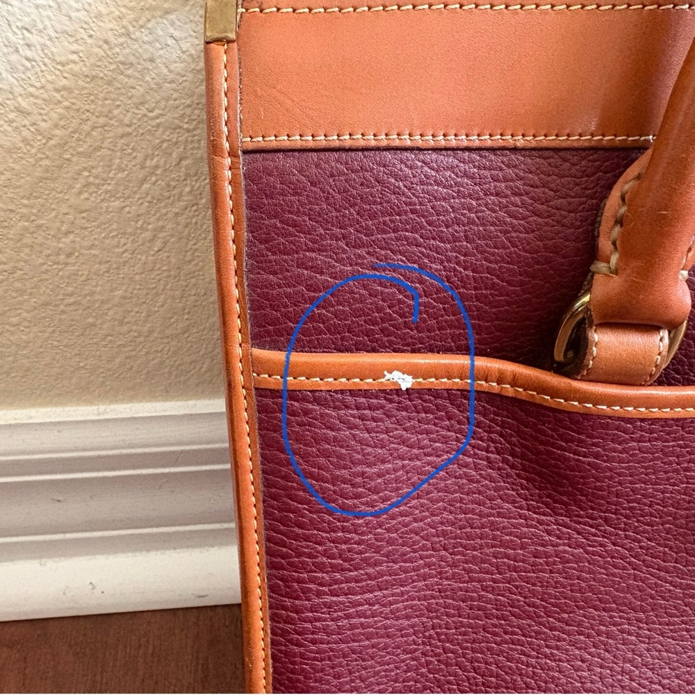 Vintage Dooney & Bourke Leather Shoulder Bag Burgundy & Tan *No Crossbody Strap - Picture 3 of 11
